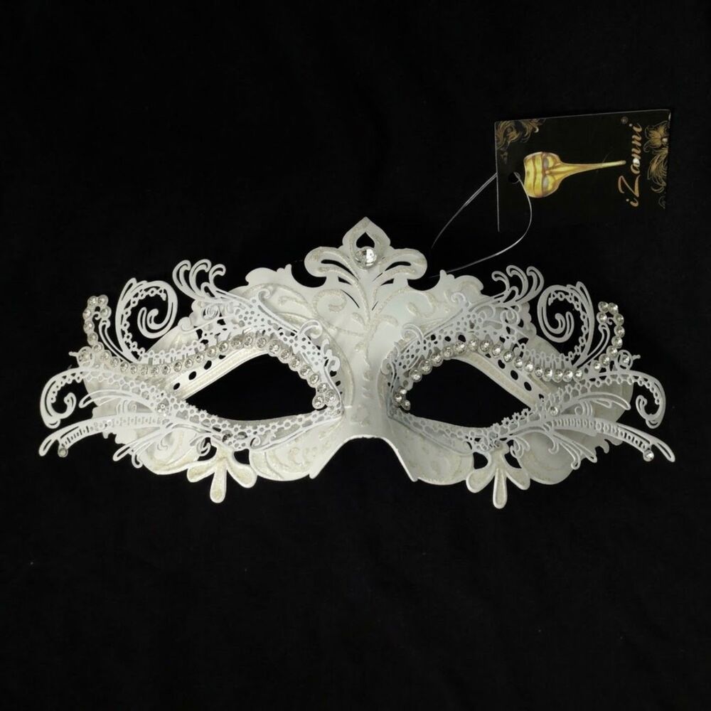 iZanni White Laser Cut Venetian Masquerade Eye Mask Rhinestones NWT